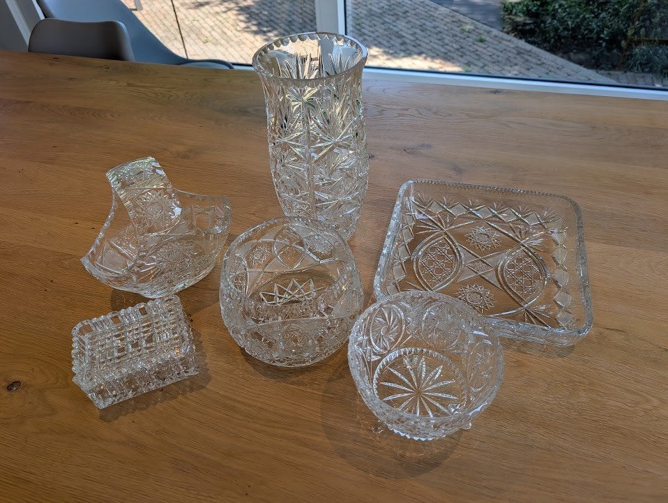 Mooie vintage set geslepen Pools/Tsjechisch kristal, Ophalen