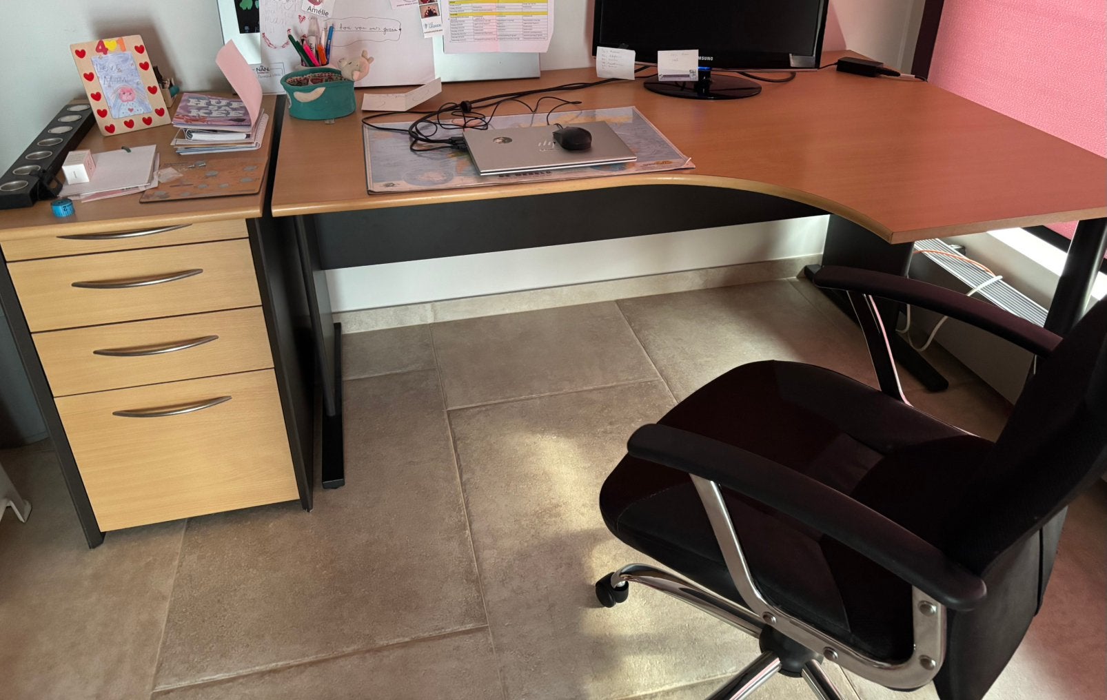 Bureau + kastjes, Huis en Inrichting, Bureaus, Ophalen, 160 cm, Gebruikt, Hout