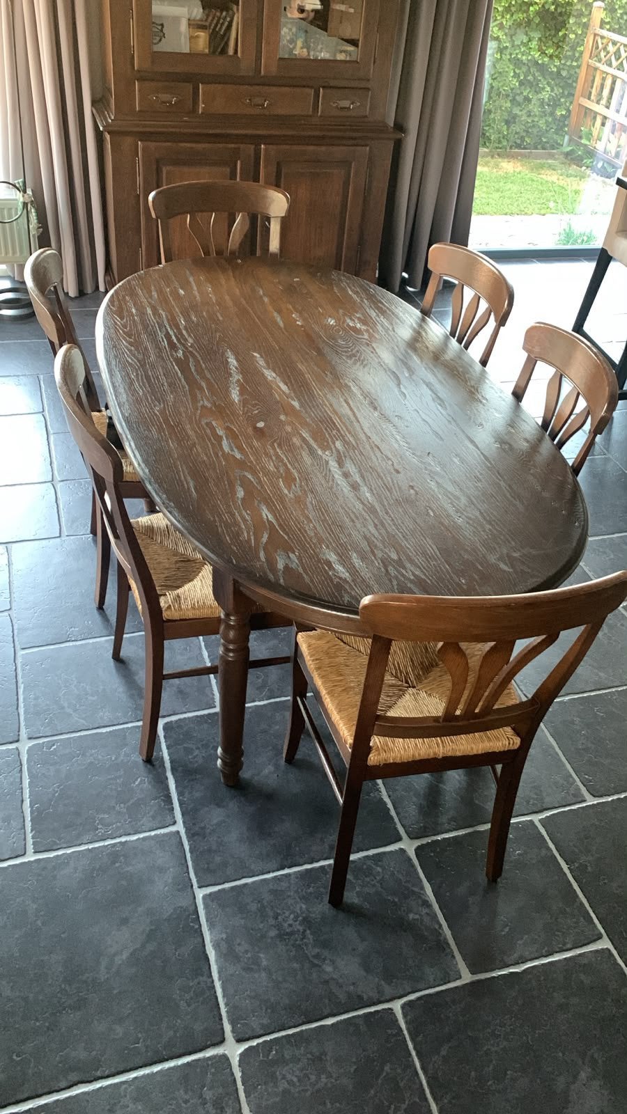 Volle eiken tafel met 6 stoelen, Ophalen, Zo goed als nieuw, 6 tot 8 stoelen