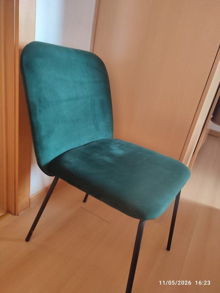 Ovale tafel + 4 fluwelen stoelen - Zeer goede staat, Ophalen, Blauw, Velours, Nieuw