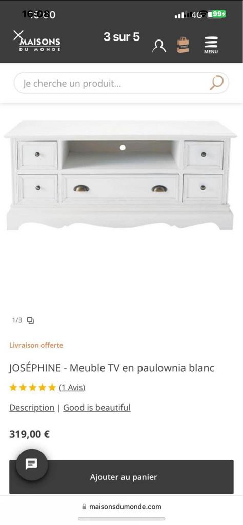 JOSÉPHINE - Meuble TV en paulownia blanc, Huis en Inrichting, Ophalen, Zo goed als nieuw