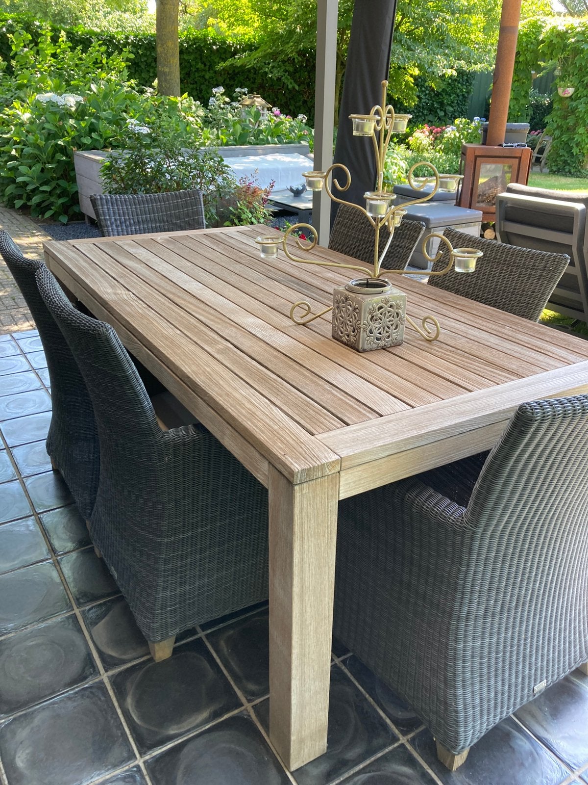 Teakhouten Tafel en 6 stoelen, Ophalen, Gebruikt, Eettafel, 6 zitplaatsen