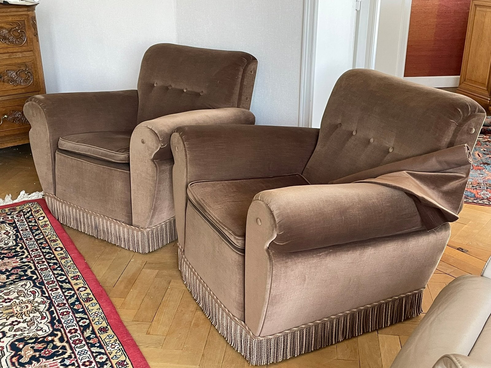 PAIRE de FAUTEUILS CLUB VINTAGE en VELOURS MARR, Enlèvement, Utilisé