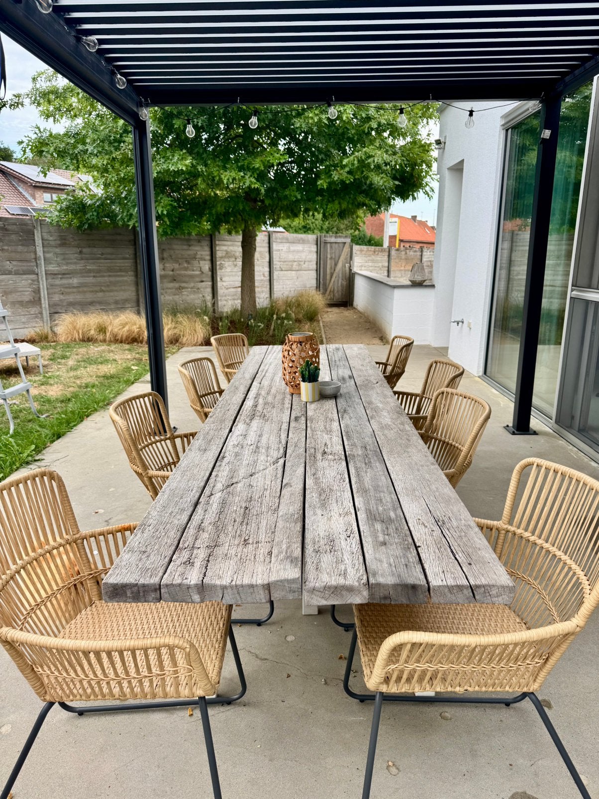 Azobe buiten tafel 310x80cm, Tuin en Terras, Ophalen, Gebruikt, Rechthoekig, Hout