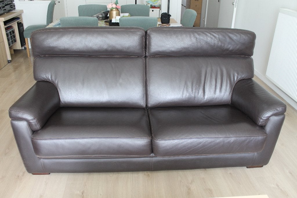 Lederen Salon , twee zit en drie zit., Maison & Meubles, 75 à 100 cm, Quatre personnes ou plus, Enlèvement, Utilisé