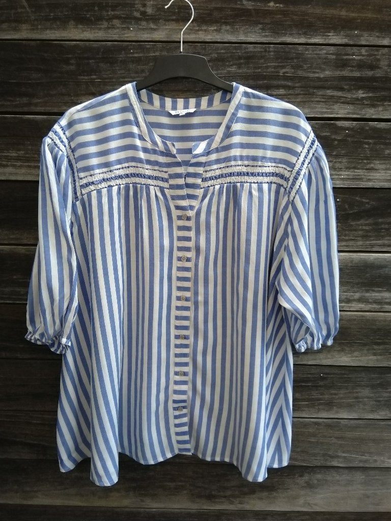 MS Mode : Gestreept Bloesje wit/Blauw In T 48, Kleding | Dames, Blouses en Tunieken, Blauw, Maat 46/48 (XL) of groter, Ophalen of Verzenden