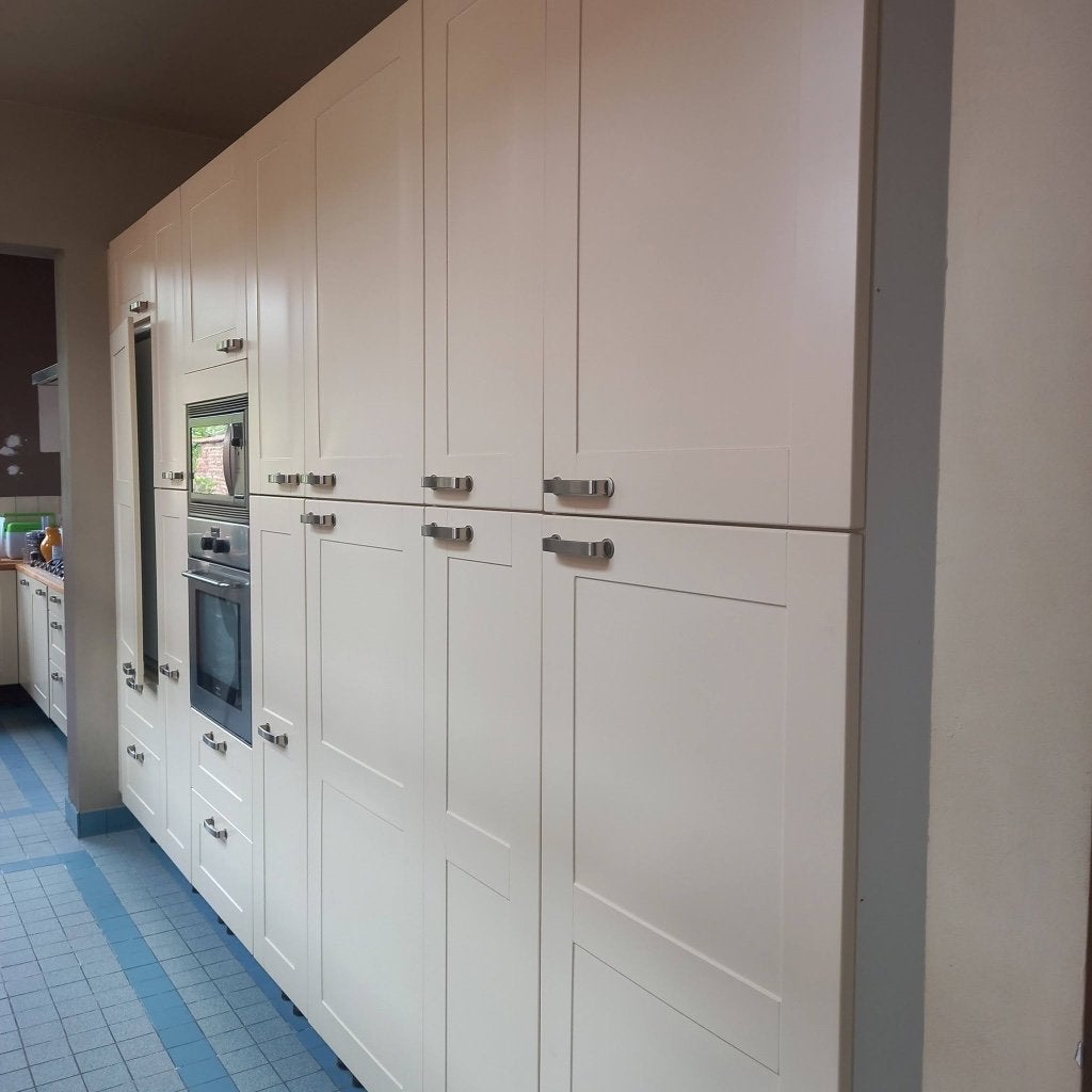 Armoires de cuisine: meuble d'angle + élément mural simple, Bois, Enlèvement, Utilisé, Crème