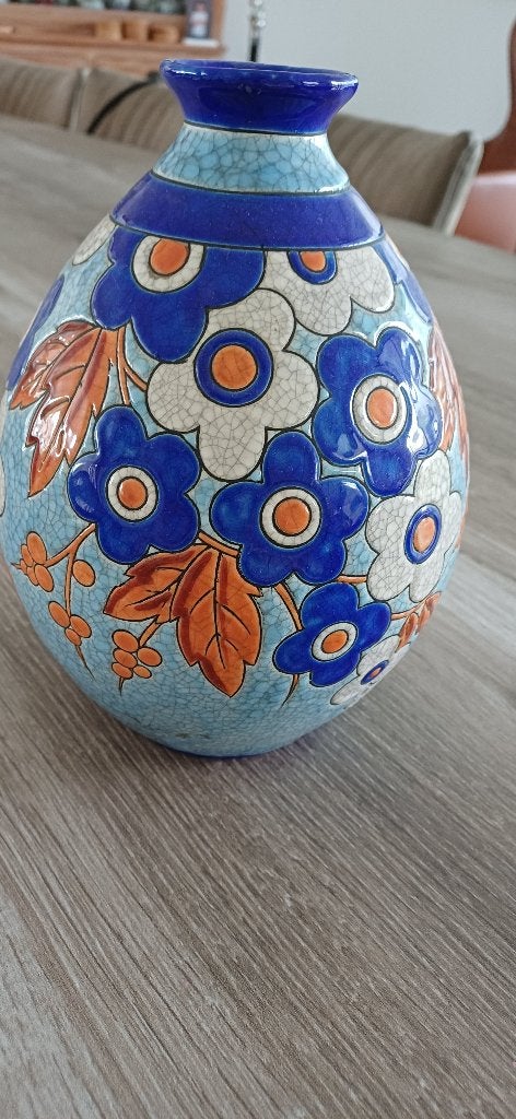 Catteau vaas , boch , vinnig blauw, Antiek en Kunst, Ophalen of Verzenden
