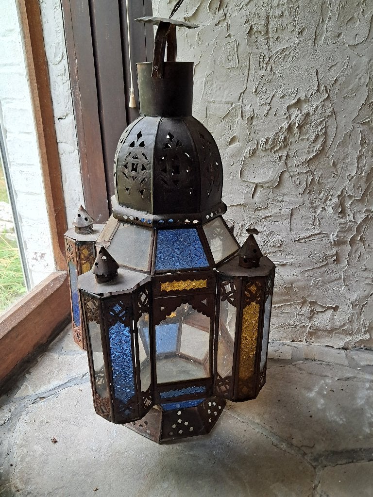 Marokkaanse grote lantaarn vintage, Enlèvement, Utilisé, Verre, Autres culots