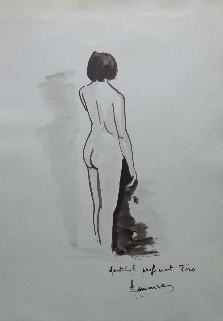 LEMAIRE / STAANDE NAAKTE VROUW / ORIGINEEL WERK 42x30cm SIG, Enlèvement ou Envoi