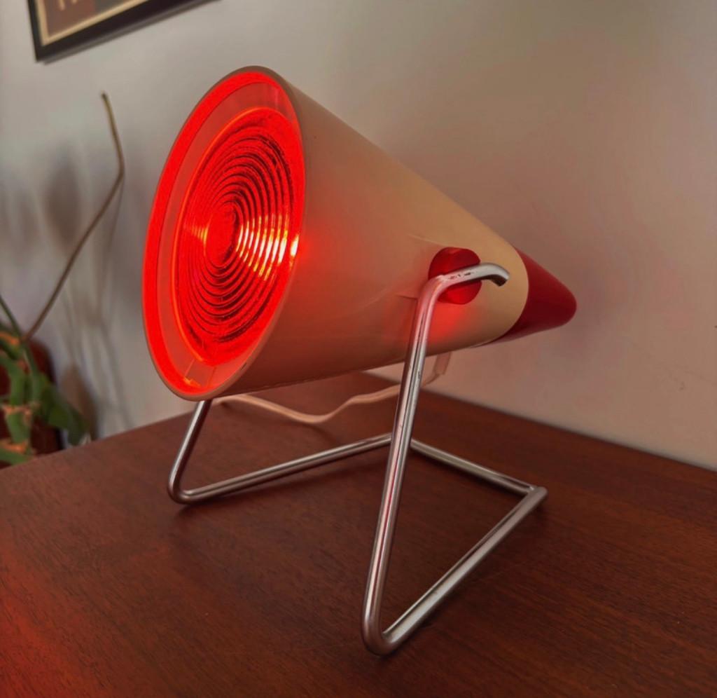 Lampe de table Philips vintage infrarouge acier émaillé, Enlèvement, Comme neuf, Verre, Moins de 50 cm