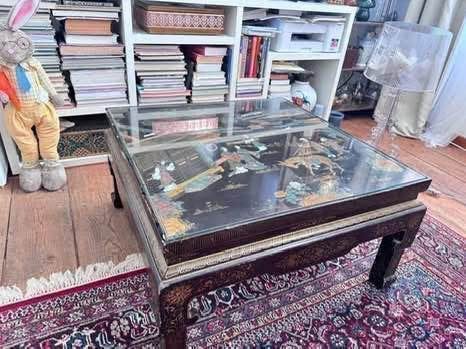 Magnifique table d’appoind chinois vintage ancien, Maison & Meubles, Enlèvement ou Envoi, Comme neuf, Verre