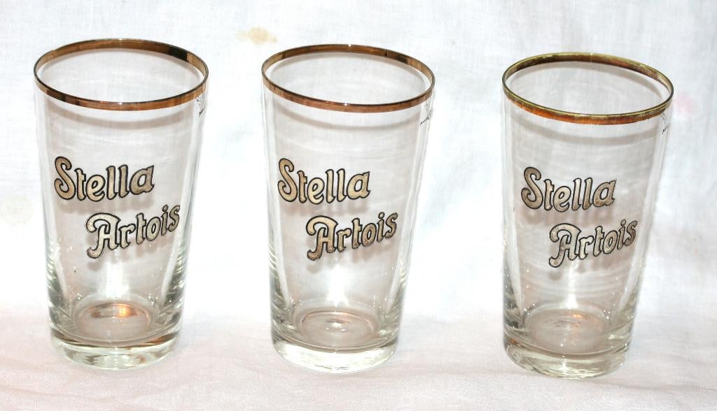 3 X Stella Artois Oude Emaille glazen, Verzamelen, Ophalen of Verzenden, Gebruikt, Glas of Glazen, Stella Artois