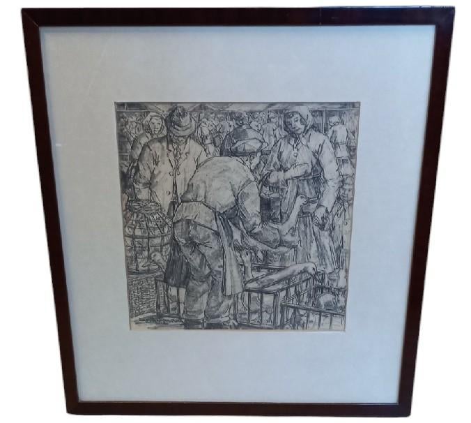 Casimir Heymans "op de veemarkt". gravure, Antiek en Kunst, Ophalen