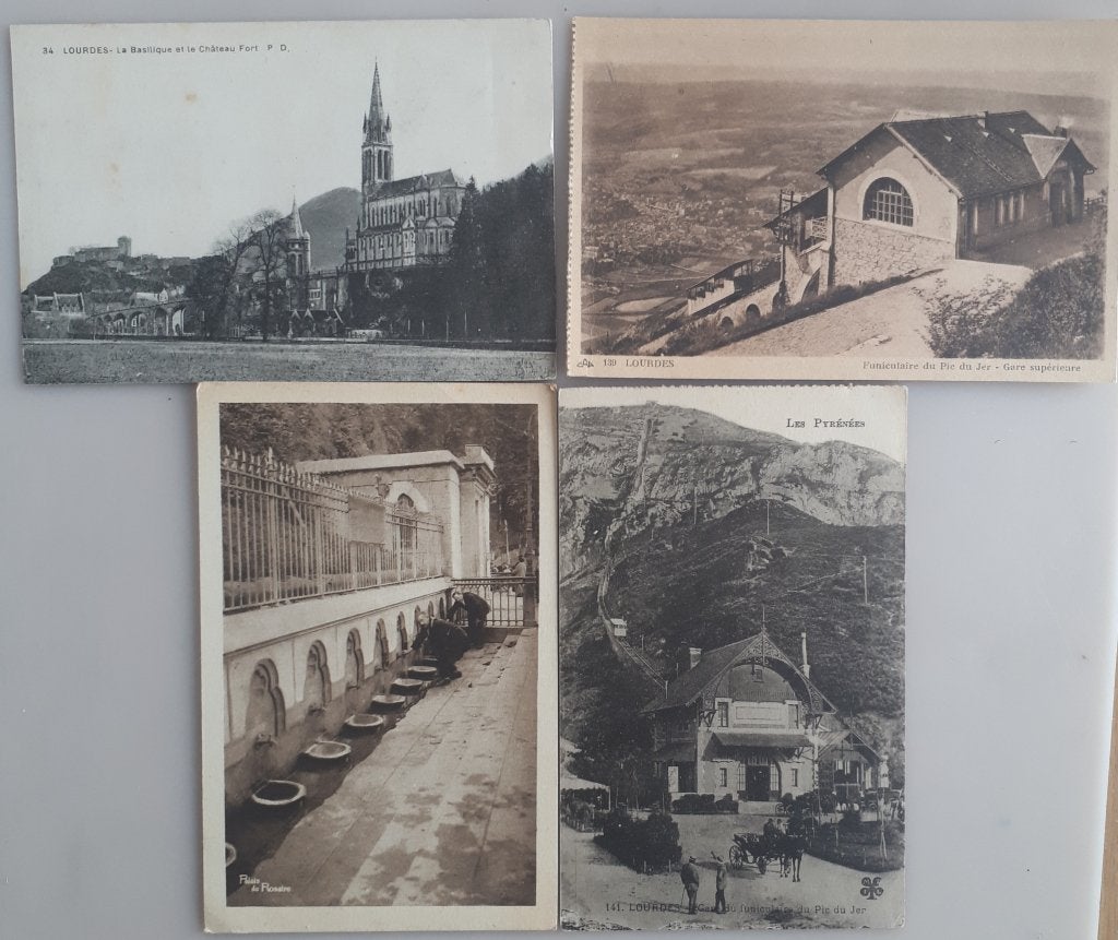 4 OUDE POSTKAARTEN LOURDES Gare Pic du Jer etc. Ref.R47, Ophalen of Verzenden, Gebruikt, Kaart of Prent, Christendom | Katholiek