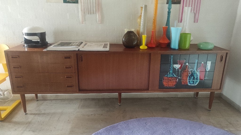 Side-board / dressoir mid-century, Huis en Inrichting, Kasten | Dressoirs, Gebruikt, Vintage mid-century, 200 cm of meer, Met lade(s)