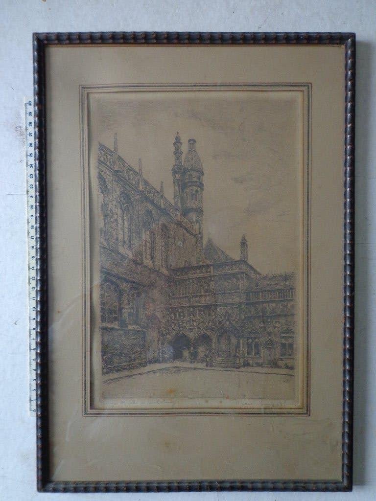 Verfijnde ets Maurice Emile Blieck Brugge Heilig Bloedkapel, Eau-forte, Enlèvement ou Envoi, Vue urbaine, Signé