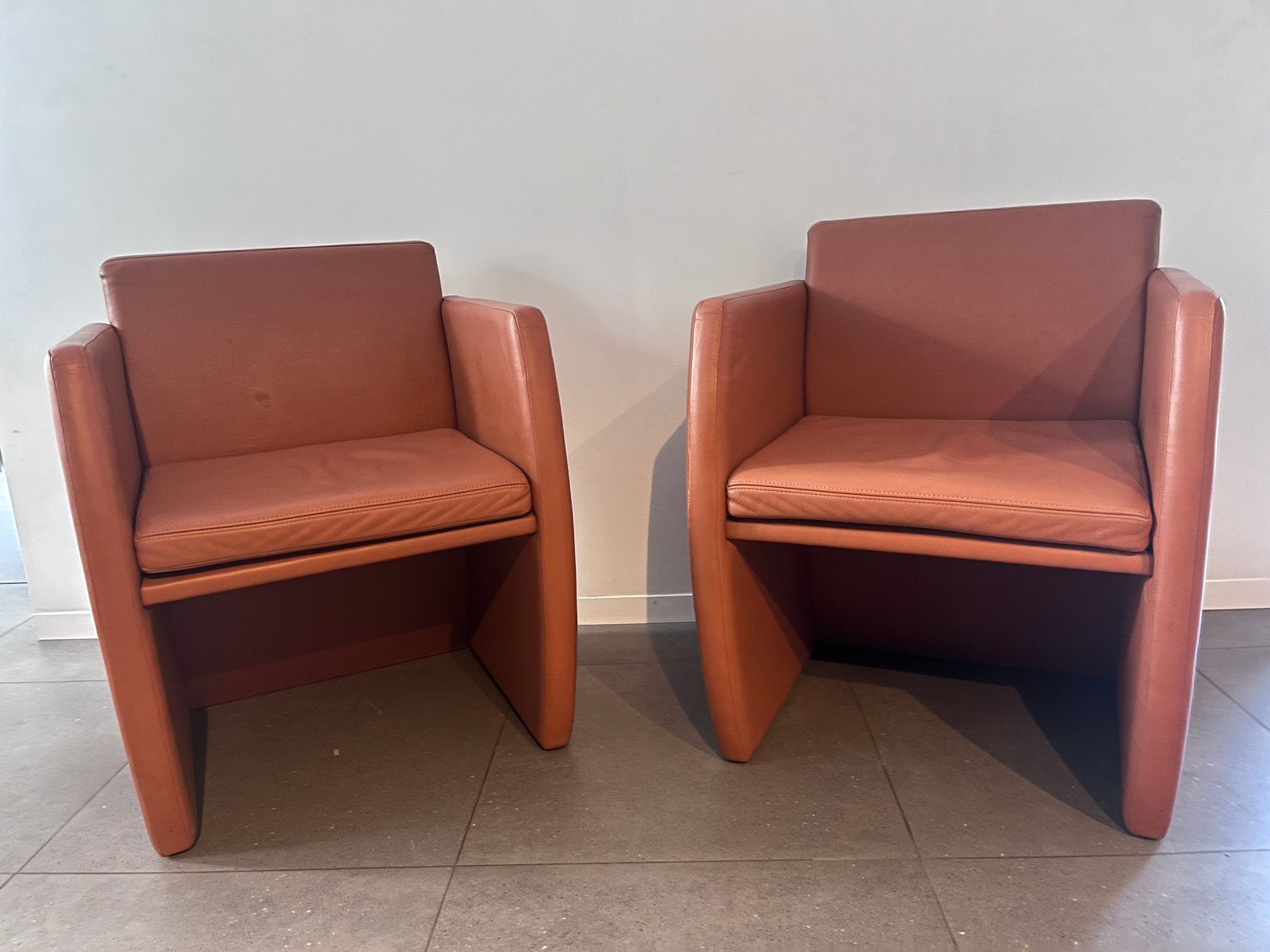 Vintage Italiaanse designzeteltjes Désirée –terracotta leder, Huis en Inrichting, Ophalen, Gebruikt, Eenpersoons, Leer