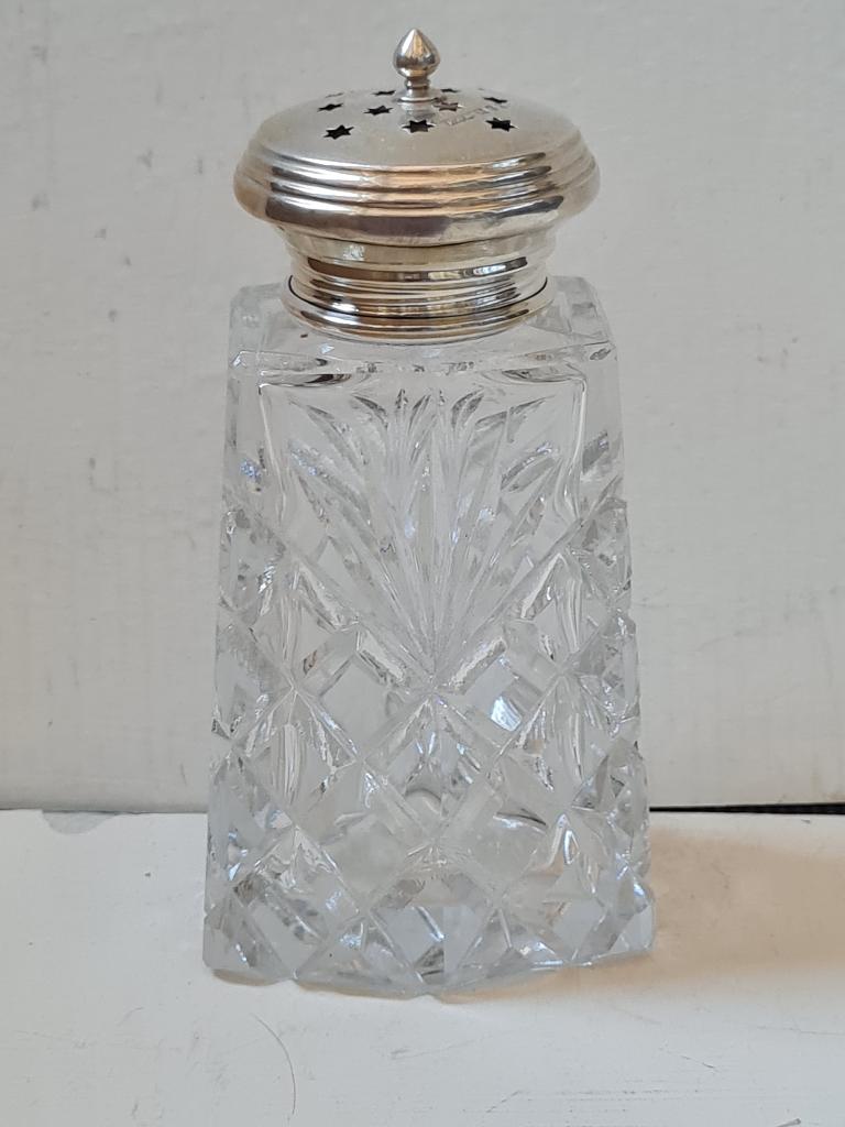 Sucrière cristal taillé bouchon argent sterling Londres 1962, Enlèvement ou Envoi, Argent