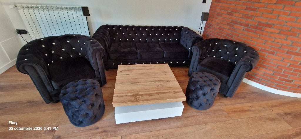 3 zitten sofa+2 fauteuils +2 poefs, Maison & Meubles, Quatre personnes ou plus, Banc droit, Comme neuf, Enlèvement