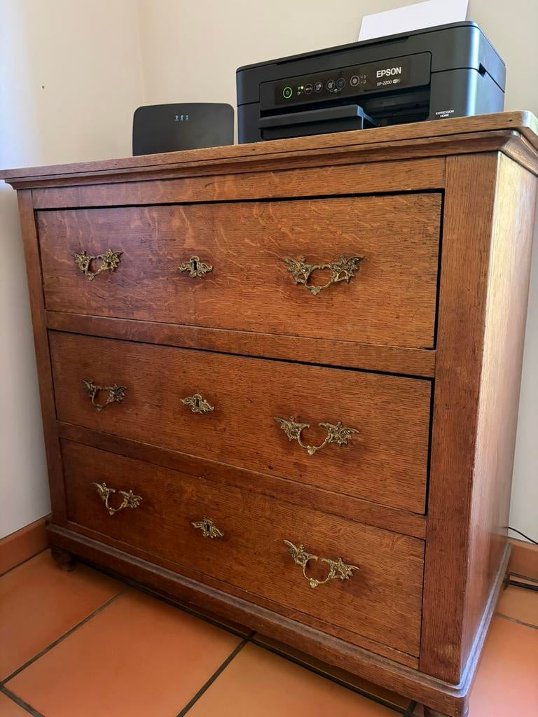 Meuble ancien en chêne, 3 ou 4 tiroirs, Ancien, 25 à 50 cm, Moins de 100 cm