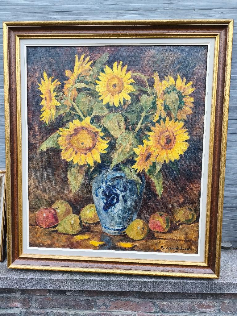 Huile sur toile signe tournesol signe René van de sande, Enlèvement ou Envoi