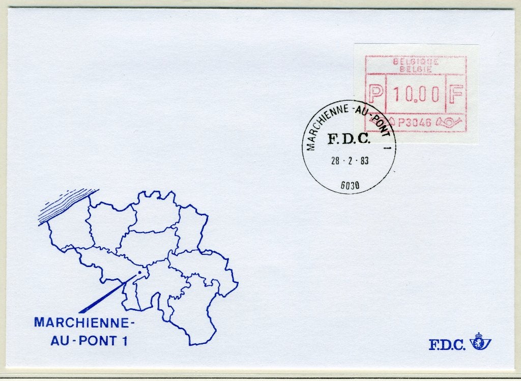 (B) Enveloppe ATM46 FDC 1983 - Marchienne Au-Pont 1 (P3046), Envoi, Affranchi, Oblitération 1er jour