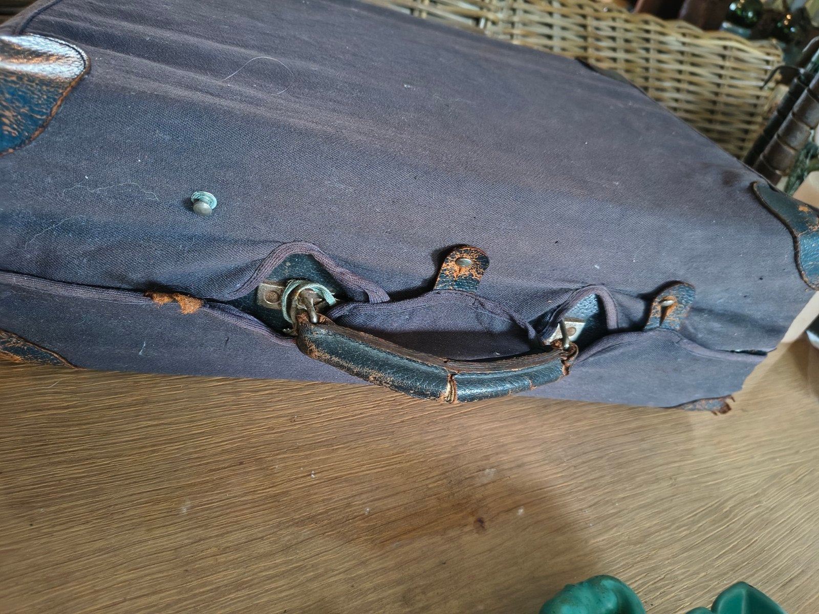 vintage blauw lederen valies met hoes en toiletartikelen, Ophalen