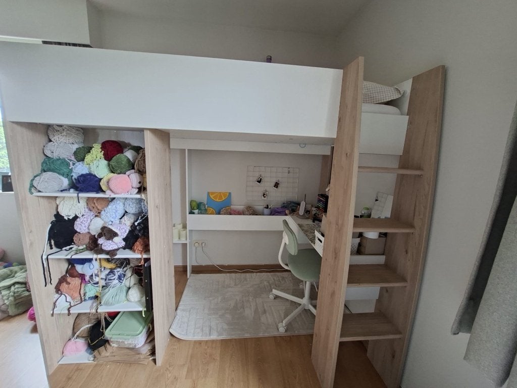 Hoogslaper 90x200 met bureau en kast – zo goed als nieuw, Ophalen, Zo goed als nieuw, Hoogslaper