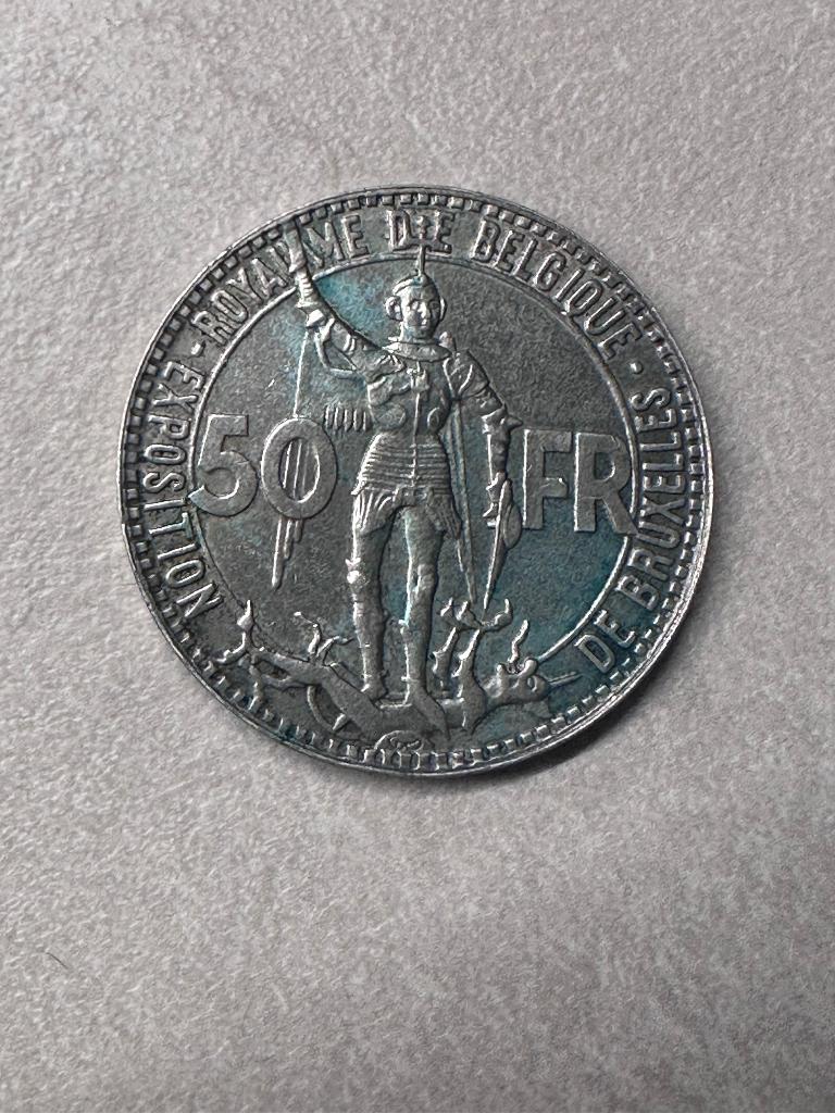 Pièce en argent - 50 francs - Exposition Universelle, Timbres & Monnaies, Argent, Enlèvement, Série, Argent