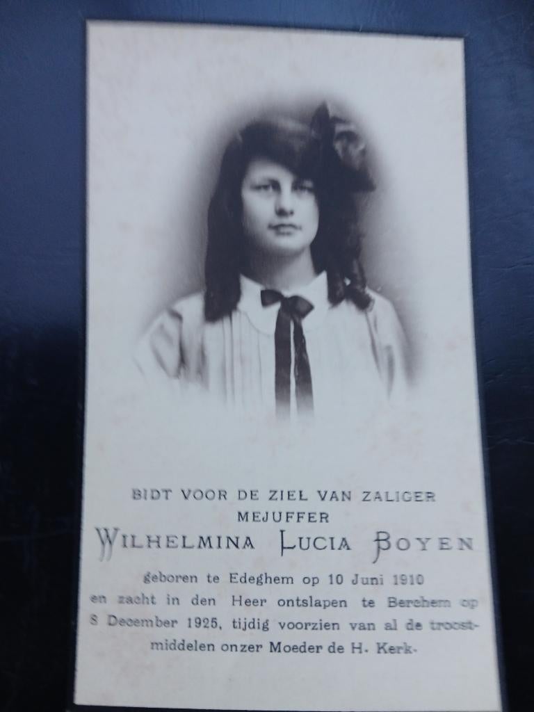 wilhelmina boyen overl 1925, Verzenden, Bidprentje