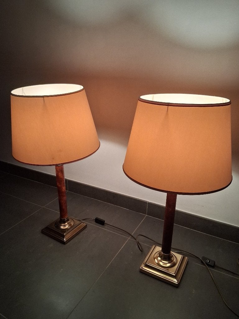 Paire de lampes de table Deknudt fabriquées en Belgique, Lampe d'ambiance, Doré, Vintage, 75 cm