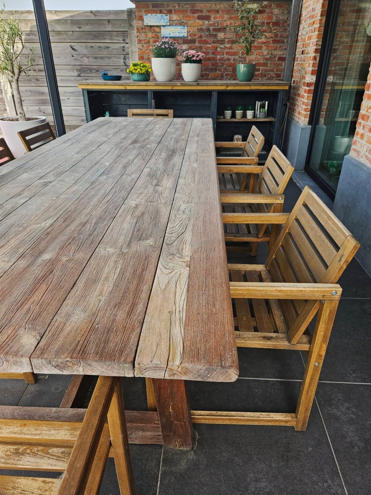 Massieve Teak tafel en stoelen, Tuin en Terras, Ophalen