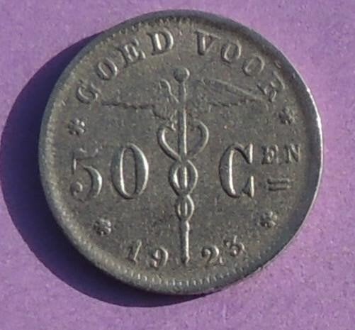 1923 Goed voor 50 centimen, Verzenden, Metaal, Losse munt