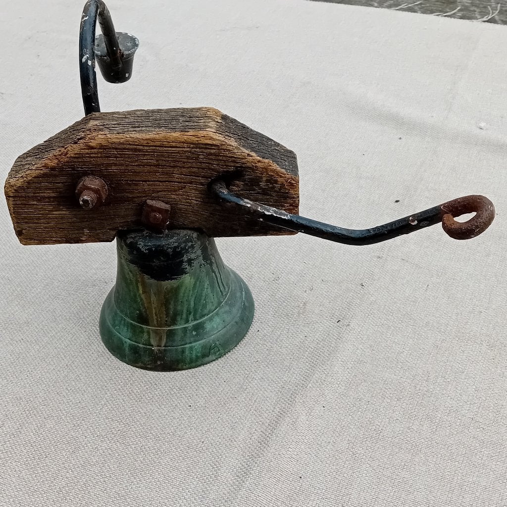 antieke bronzen bel met steun en contragewicht, Ophalen of Verzenden, Brons