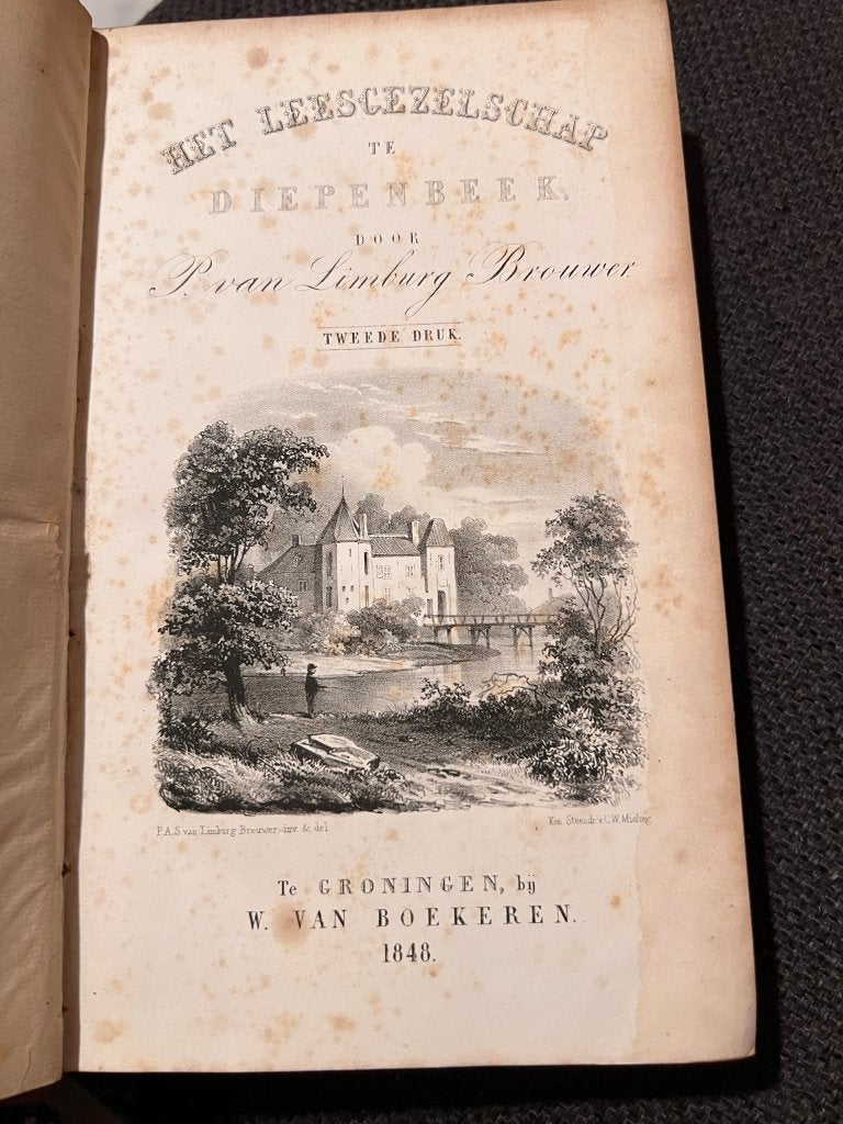 Het leesgezelschap te Diepenbeek door P. Van Limburg *1848*, Antiquités & Art, Enlèvement ou Envoi, P. Van Limburg Brouwer