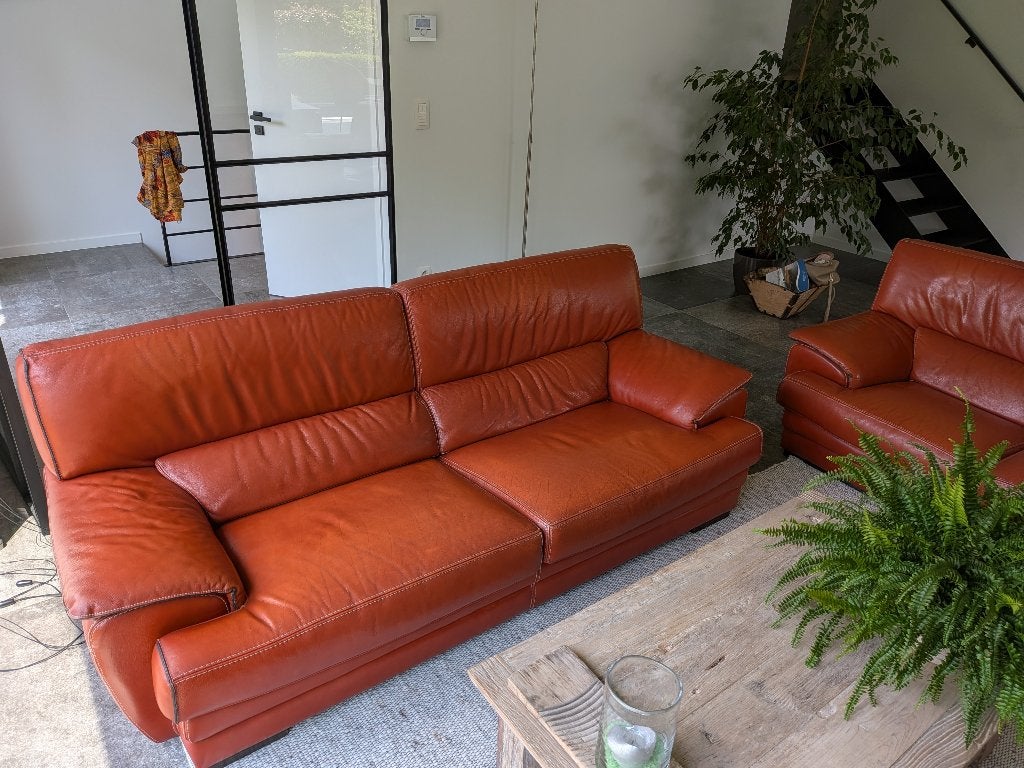 Salon in leder - geen beschadigingen, Enlèvement, Comme neuf, Cuir, Modern met sportieve stiksels