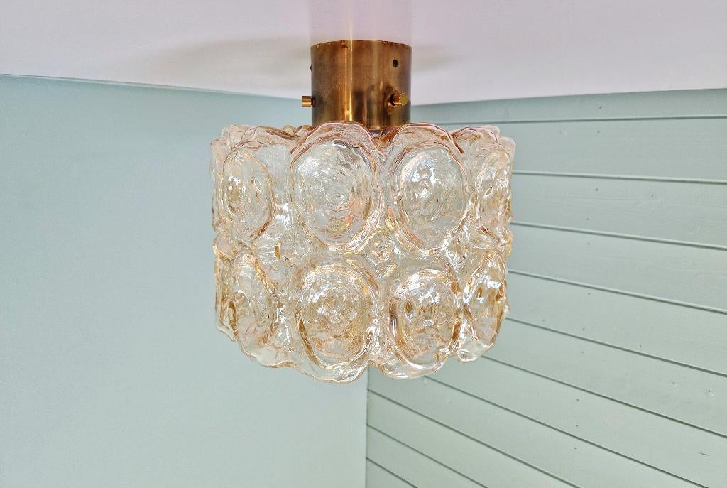 Amberkleurige glazen plafondlamp met textuur, Helena Tynell, Antiek en Kunst, Ophalen of Verzenden