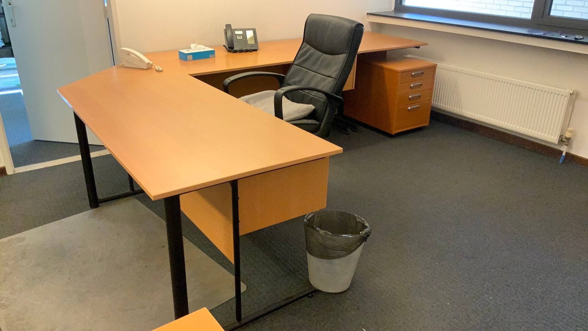 Ikea bureauhoek ,3-delig blad met rolkastje en bijzettafel, Huis en Inrichting, Ophalen, Gebruikt, Scandinavisch, Hout