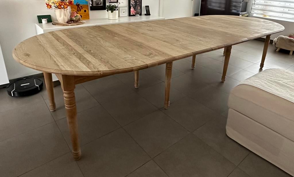 Uitschuifbare eikenhouten eettafel, Ophalen, Gebruikt, 100 tot 150 cm, Eikenhout
