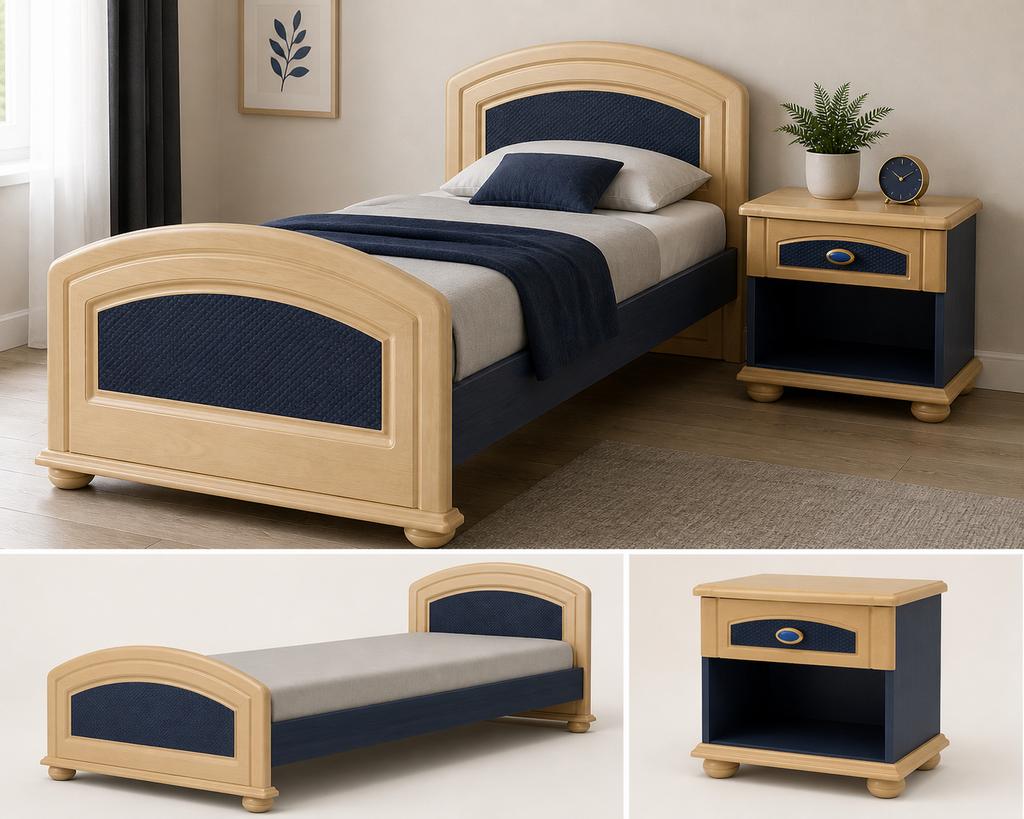 Massief houten kinderbed 90x200 + nachtkastje, Ophalen, Zo goed als nieuw, Eenpersoons, Tijdloos