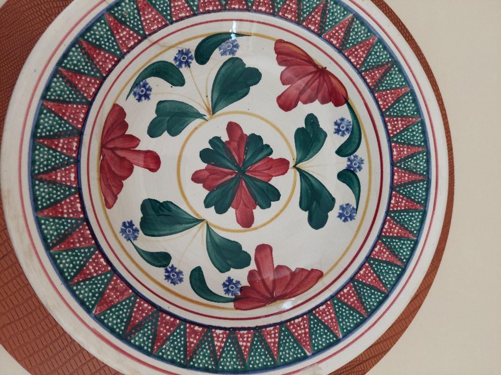 3x Antieke Borden Nimy België – Kleurrijk Bloemdecor, Antiek en Kunst, Ophalen