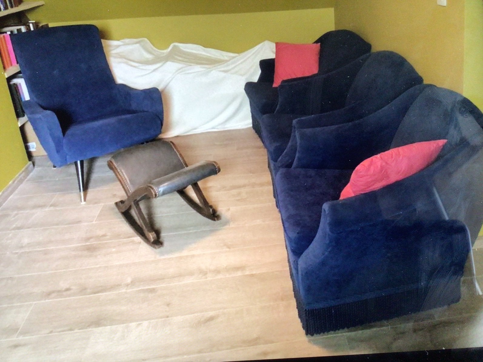 Salon zeteltjes velours(fluweel) in Engels blauw 3 stuks, Huis en Inrichting, Ophalen