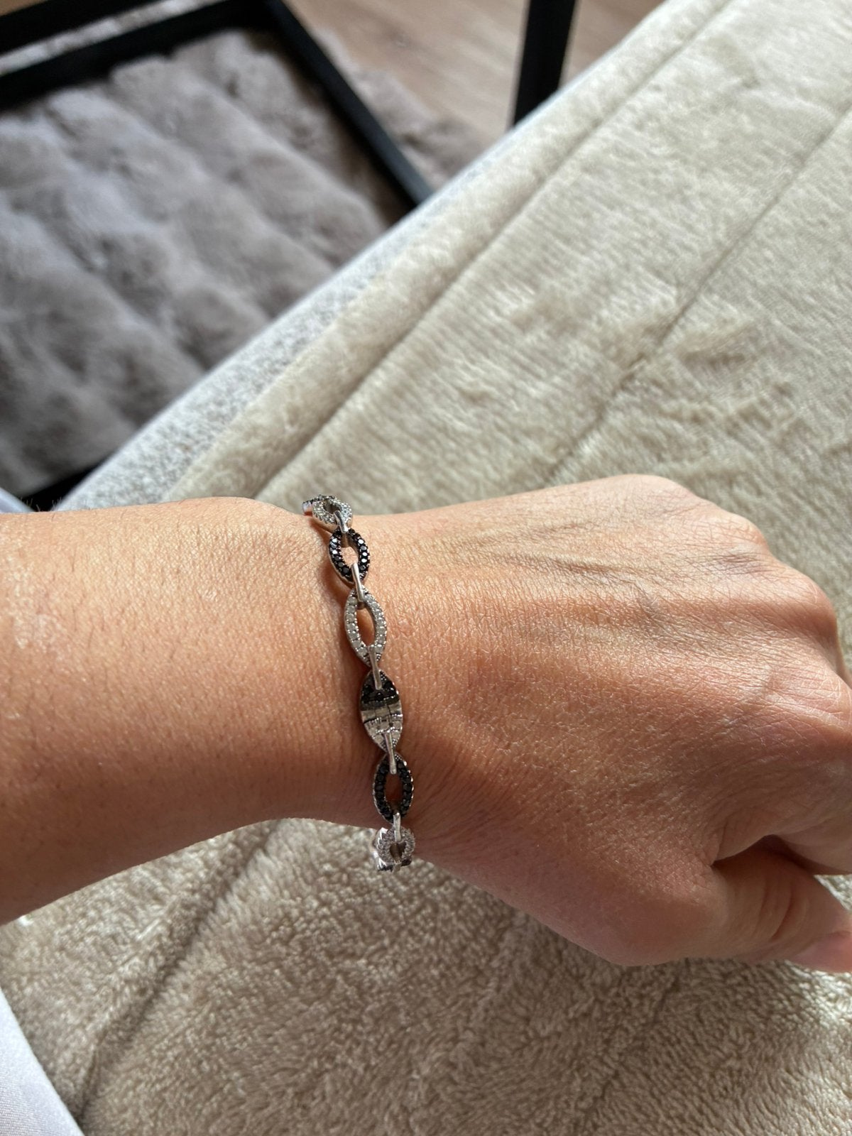 Zilveren Armband met Zwarte & Witte Zirkonia, Handtassen en Accessoires, Armbanden, Verzenden, Zo goed als nieuw