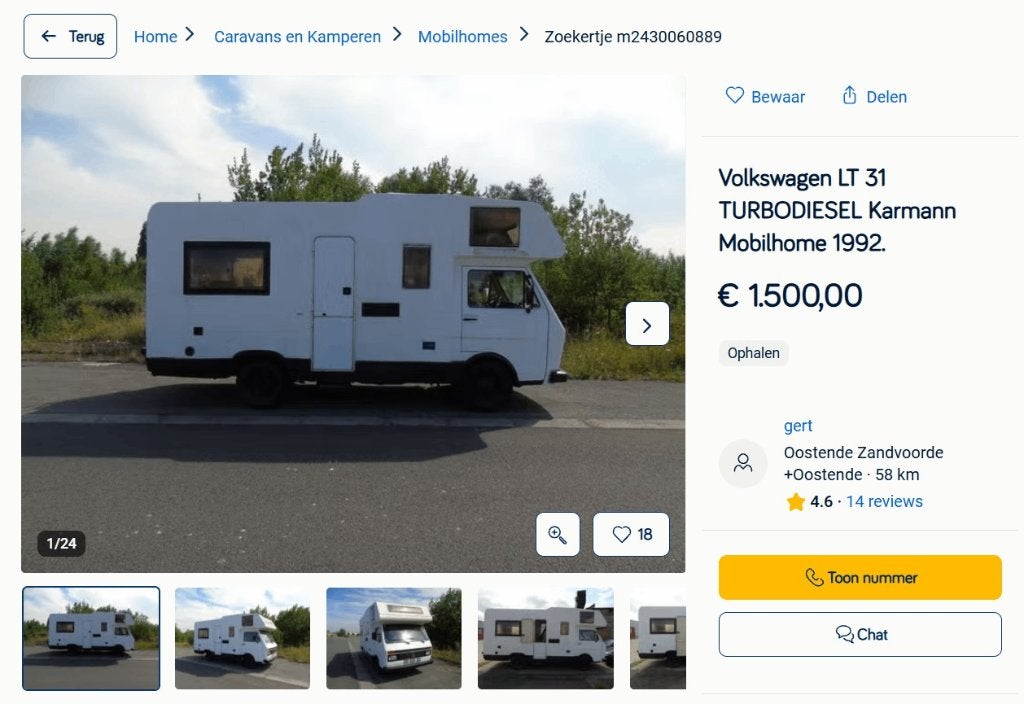Mobil-home Karmann 1992 pour Volkswagen LT 31 TURBODIESEL., Caravanes & Camping, Camping-cars, Autres marques, Boîte manuelle