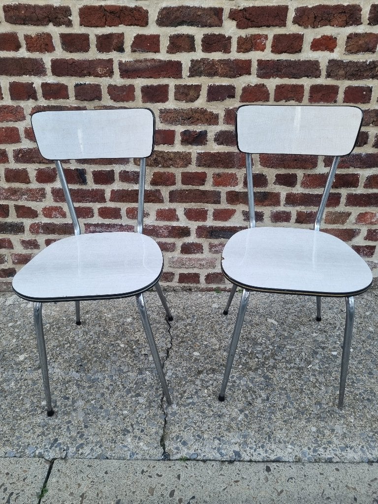 2 retro stoelen - jaren 60, Huis en Inrichting, Ophalen, Gebruikt, Twee, Wit