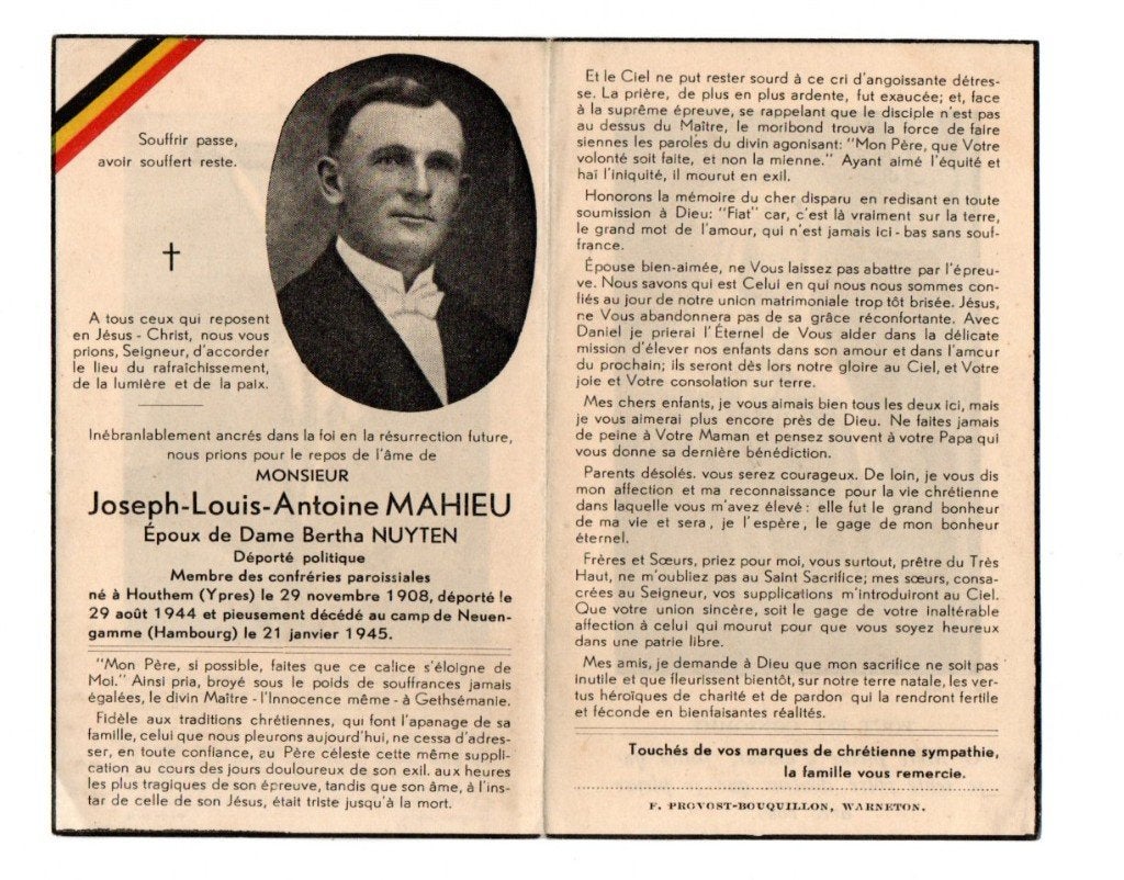 dp weerstand Houtem Ieper + kamp Neuengamme 1945, Verzamelen, Ophalen of Verzenden, Overige soorten, Foto of Poster
