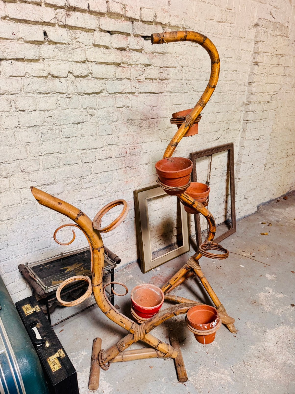 Porte-plantes vintage en bambou / rotin, Enlèvement, Utilisé