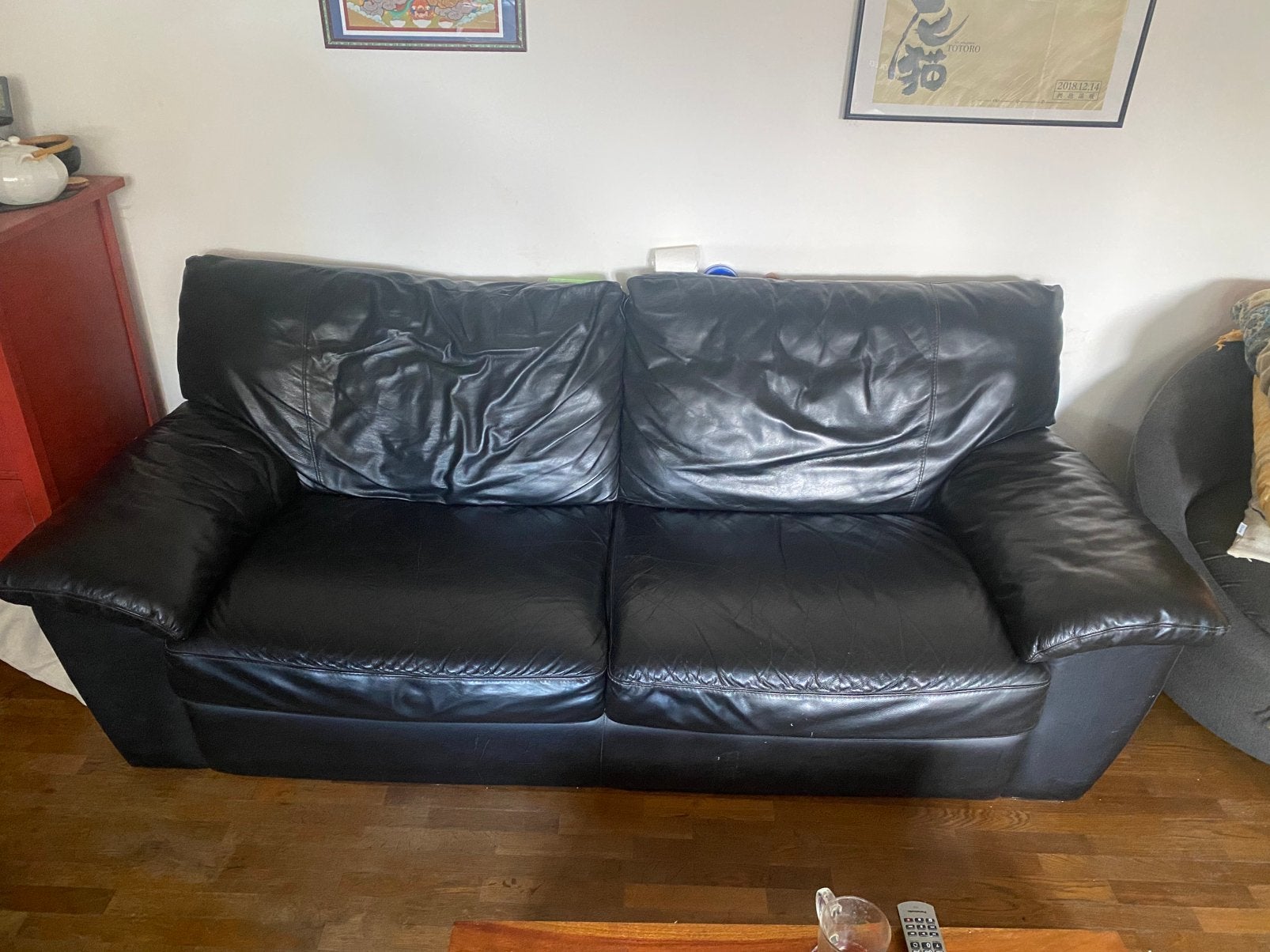Fauteuil cuire noir 2 places, Maison & Meubles, 75 à 100 cm, 200 à 250 cm, Banc droit, Comme neuf