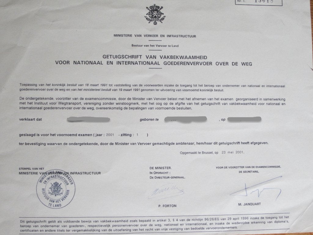 TRANSPORT / VERVOERS - VERGUNNING, Diensten en Vakmensen, Koeriers, Chauffeurs en Taxi's, Chauffeursdiensten